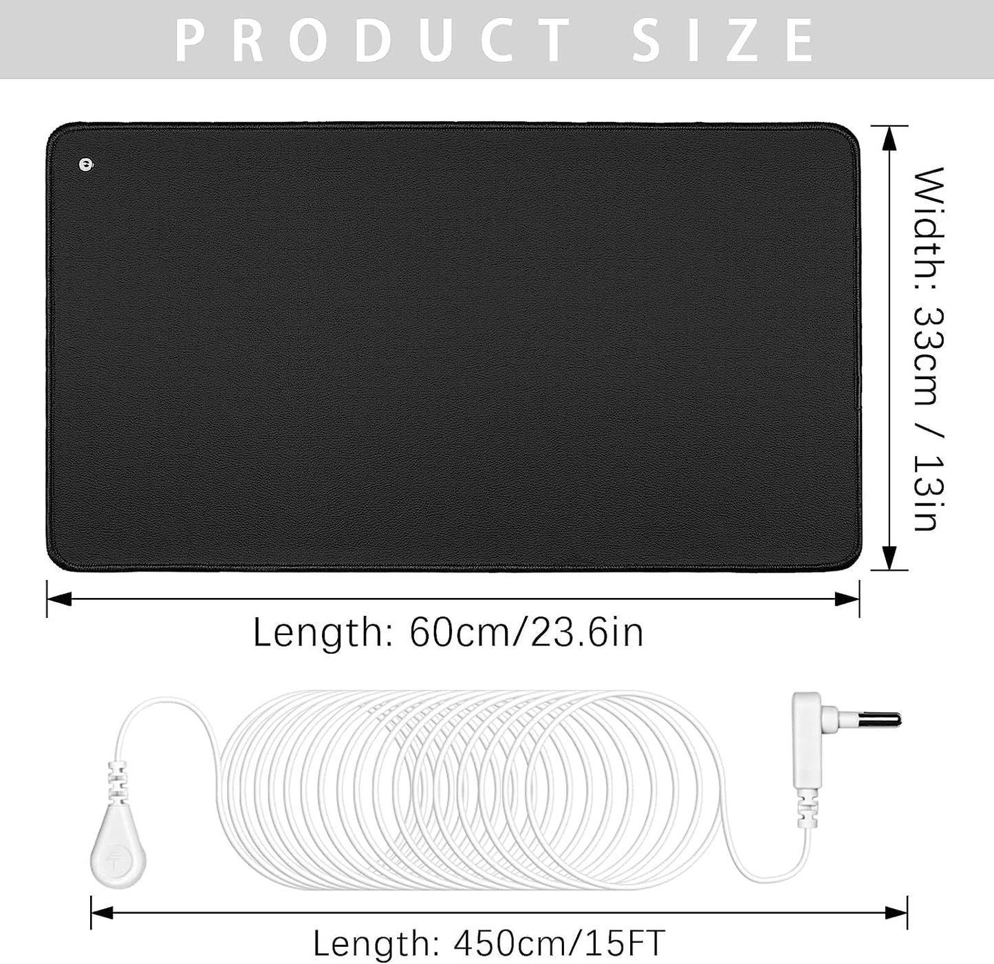 13" X 23.6" Grounding Mat Kit with 15Ft Grounding Cord, Black Anti-Slip Rectangular Mat for Health, Sleep, Pets