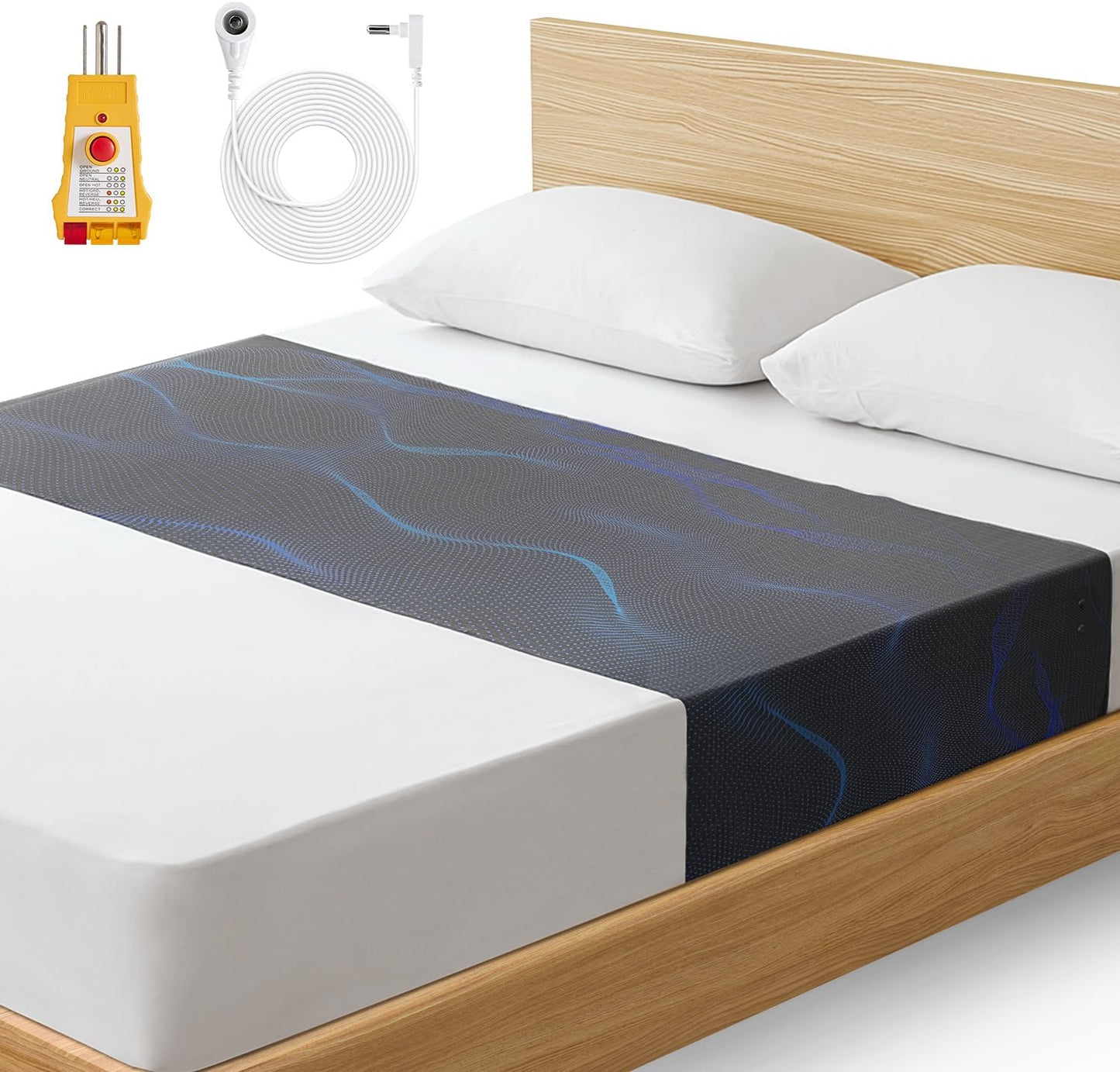 GROUNDING MAT - 90% Organic Cotton 10% Silver fiber - Fits all mattresses, outlet tester included