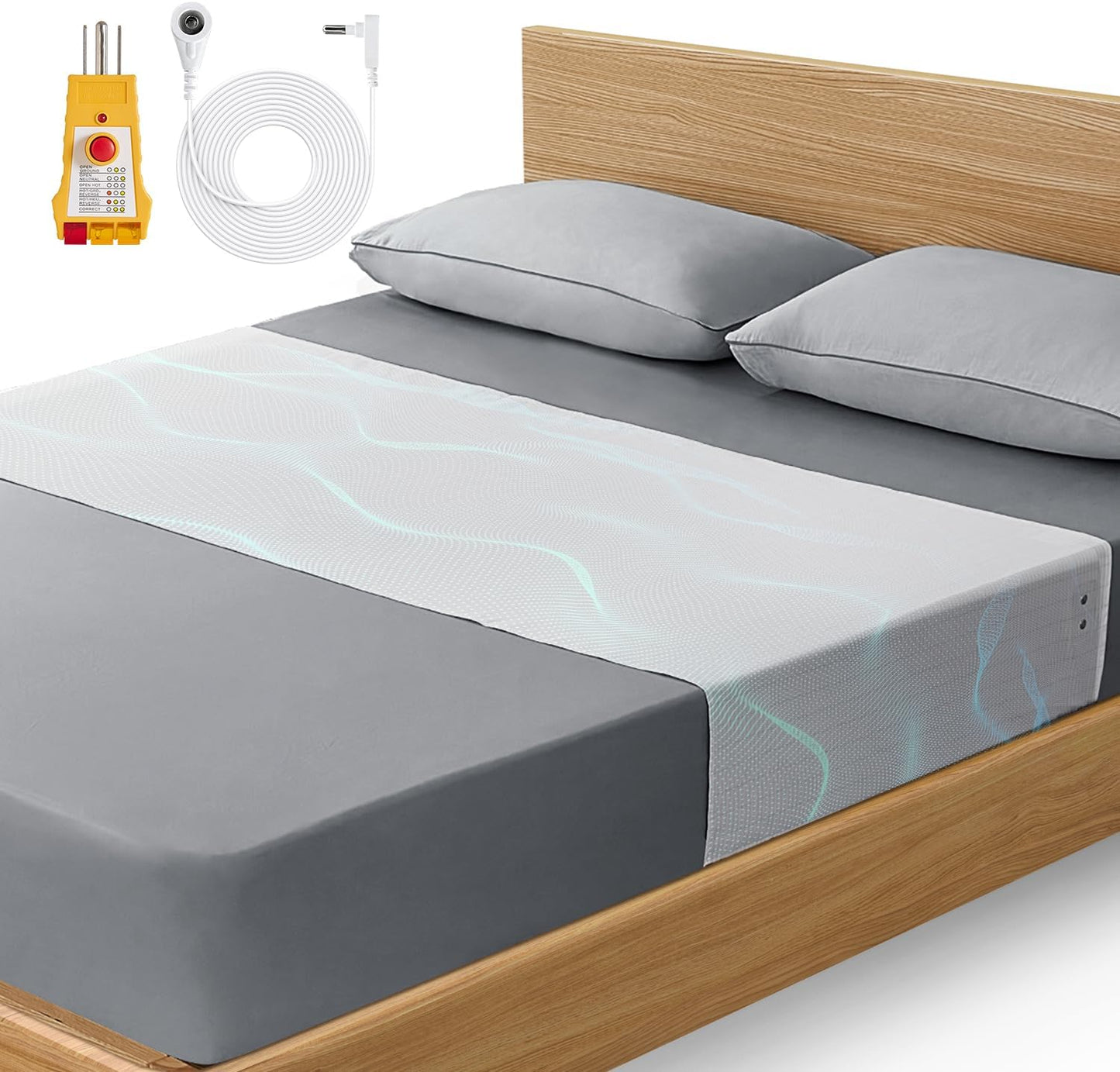 GROUNDING MAT - 90% Organic Cotton 10% Silver fiber - Fits all mattresses, outlet tester included