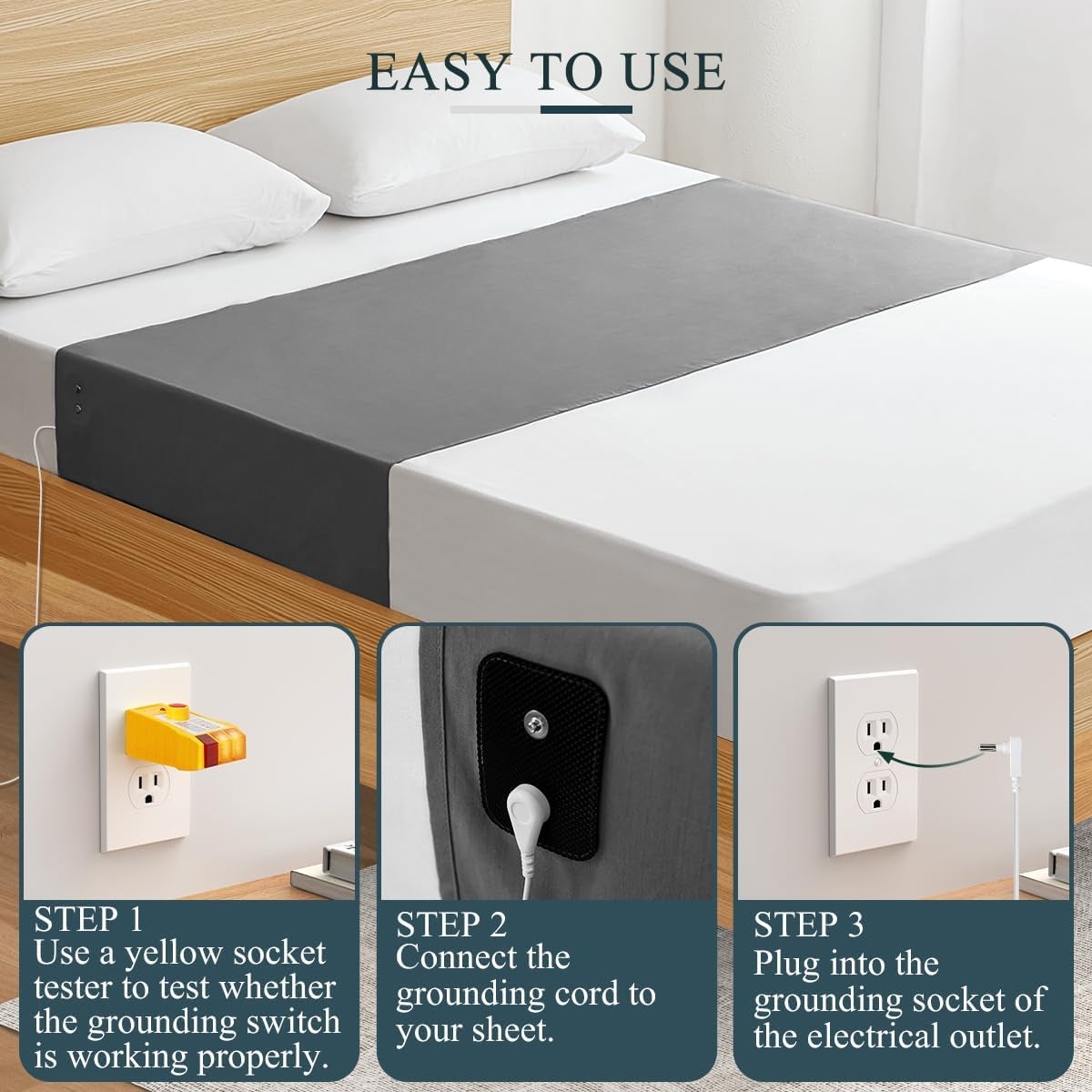 GROUNDING MAT - 90% Organic Cotton 10% Silver fiber - Fits all mattresses, outlet tester included