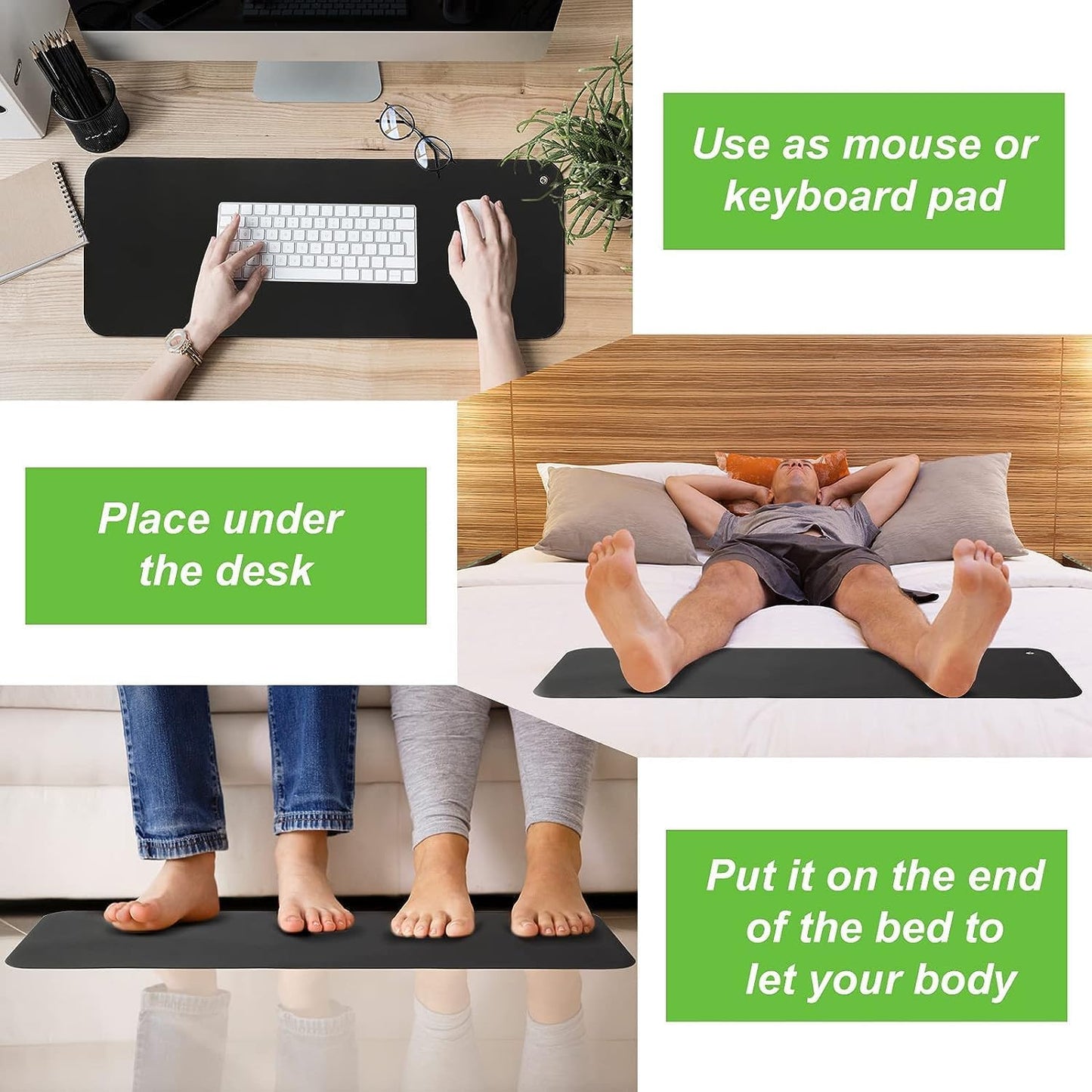 13" X 23.6" Grounding Mat Kit with 15Ft Grounding Cord, Black Anti-Slip Rectangular Mat for Health, Sleep, Pets